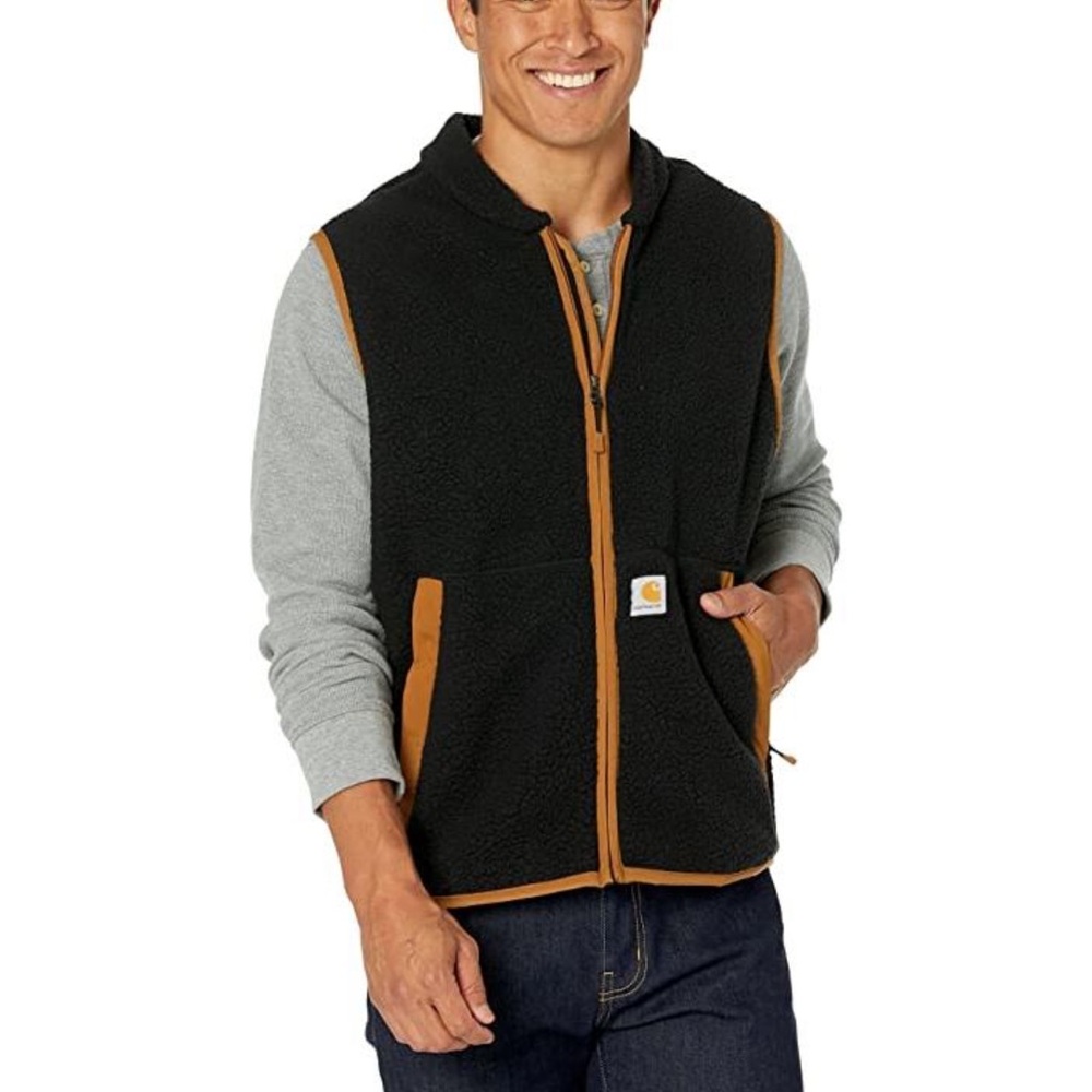 Carhartt Relaxed Fit Black Fleece Full Zip Vest with Brown Trim / Urban Outdoor